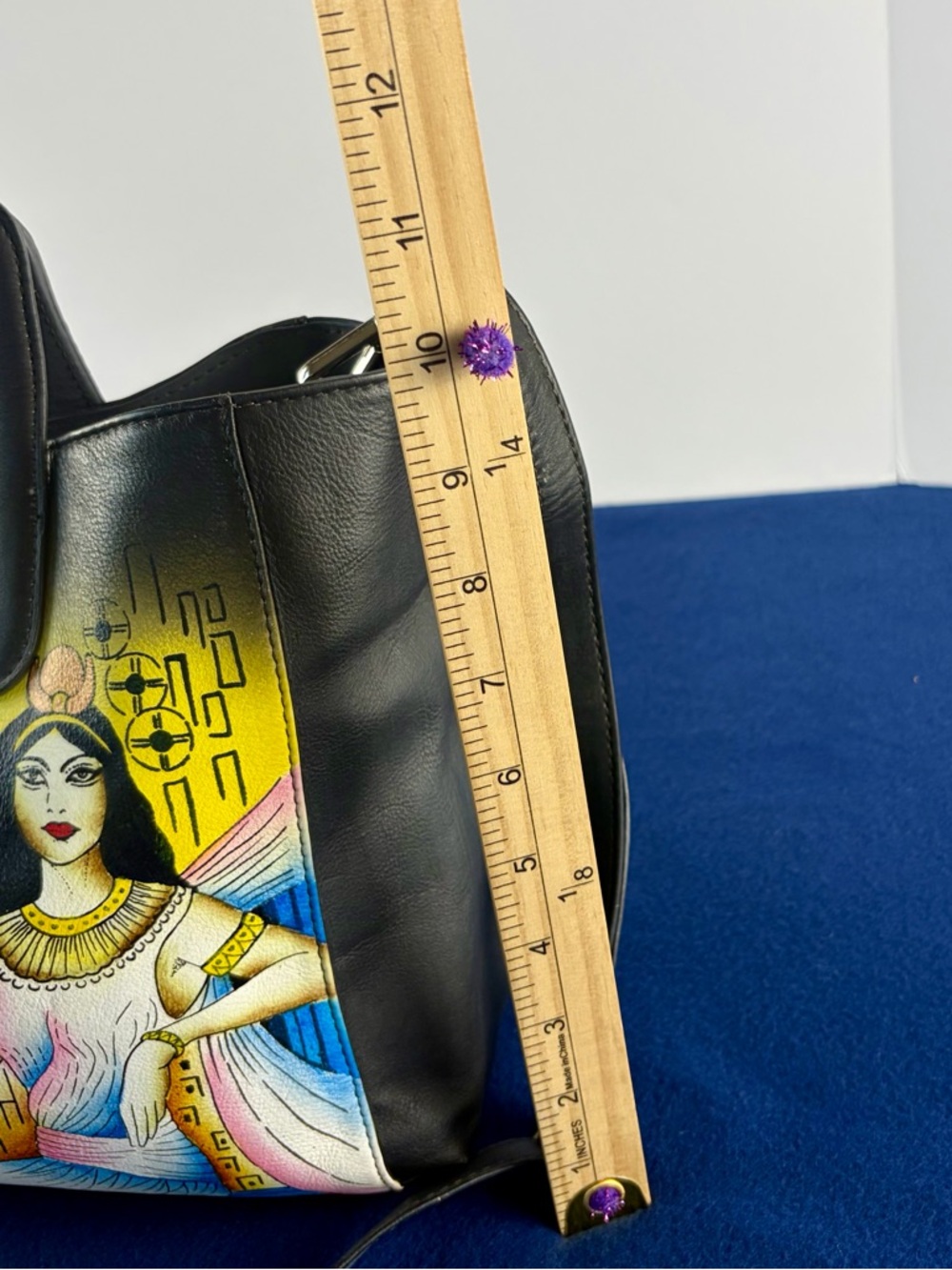 Sukriti Hand-Painted Leather Bag with Egyptian inspired Motif Made in India - Picture 7 of 10